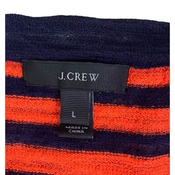 J.Crew Striped 3/4 Sleeve Knit Cardigan Women's L Tomato Red Navy Blue White - Picture 7 of 13